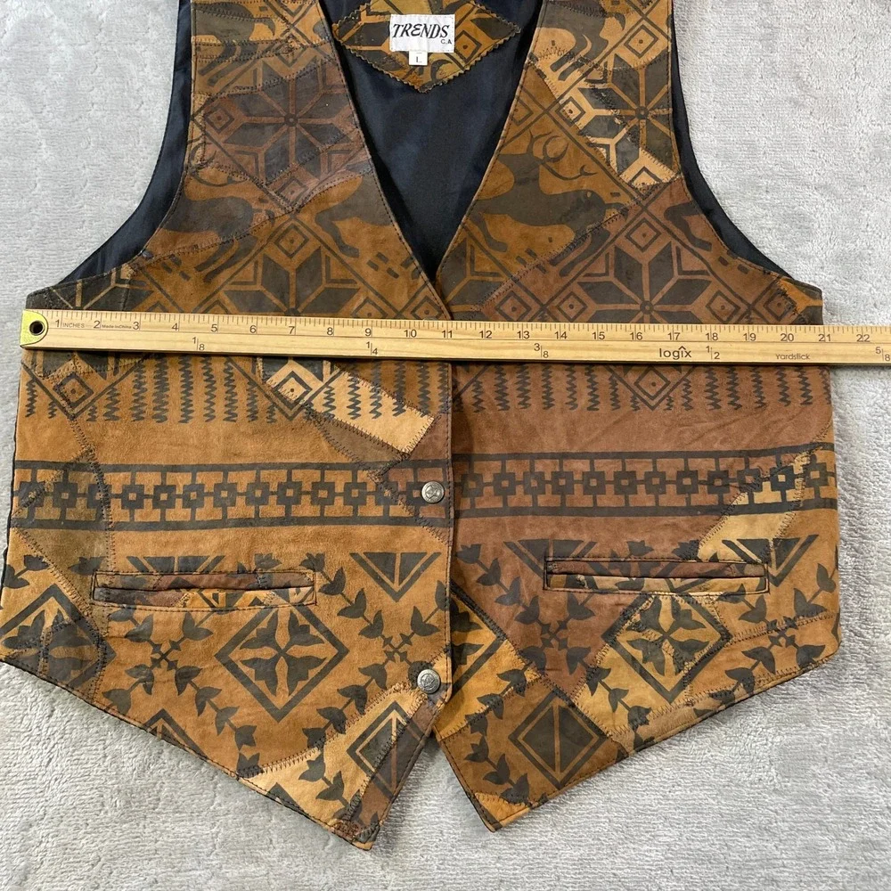 Vintage Trends Vest Large Brown Leather Holiday Patchwork Southwestern Western